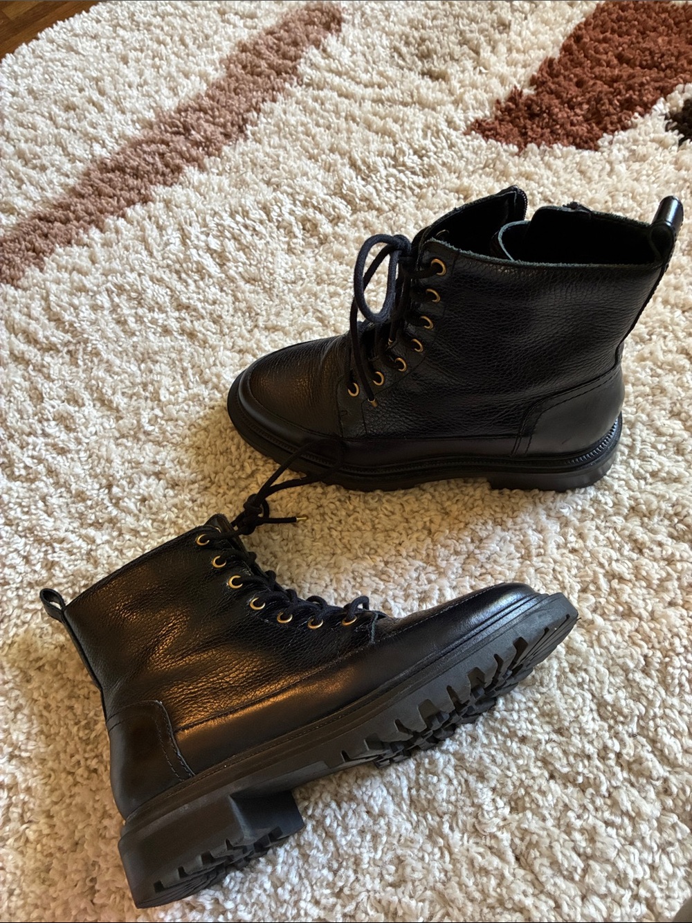 Vince Camuto Black Lace-Up Combat Boots